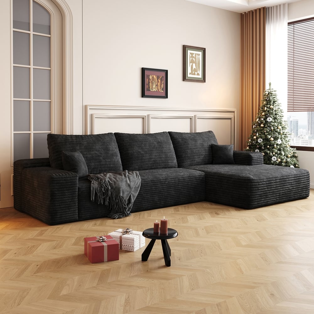 Cloud Sectional Couch with L-Shaped Chaise, Modular 3 Seat Corner Sectional Sofa, Corduroy Upholstered Sleeper Sofa