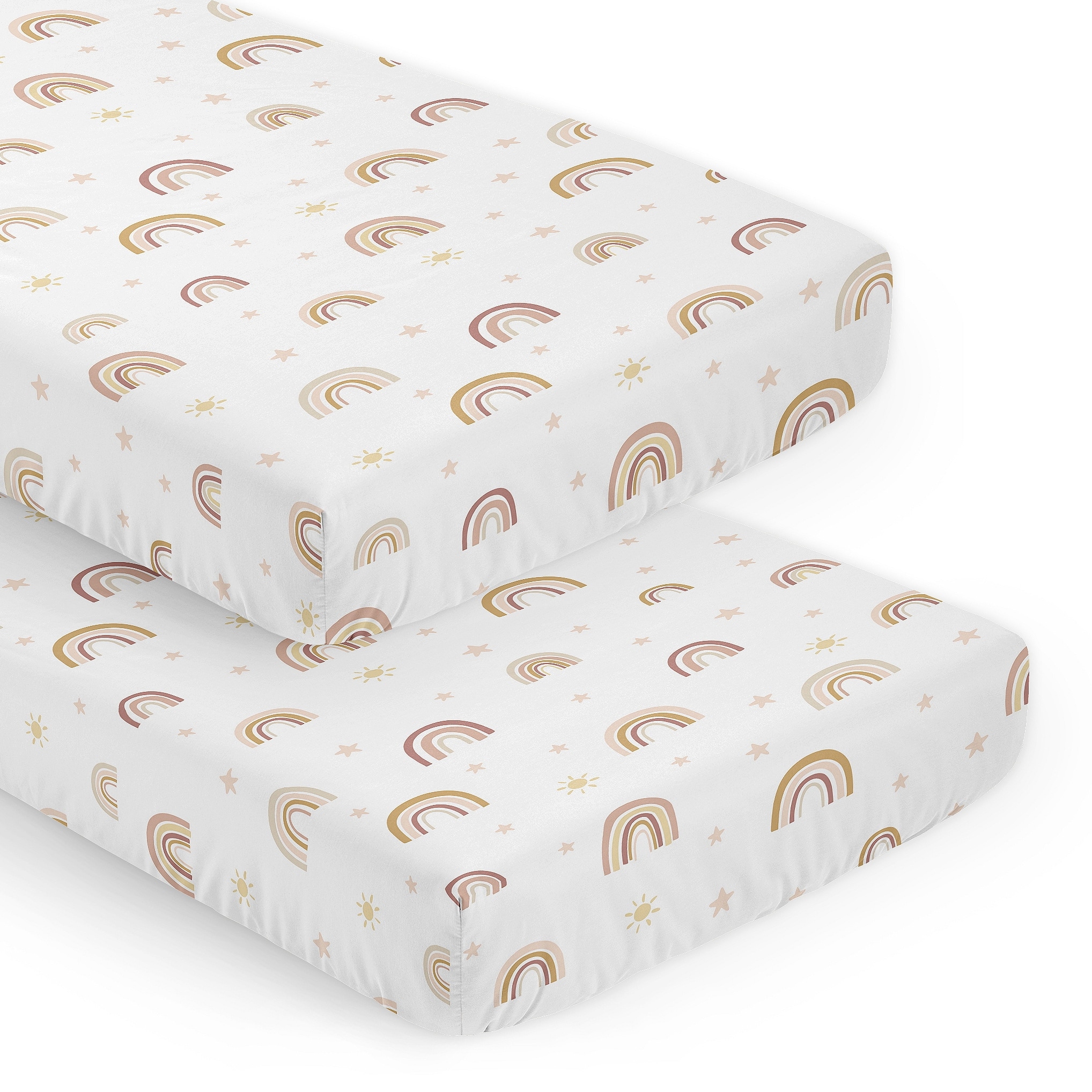 Boho Rainbow Girl 2pc Fitted Crib Sheets Blush Pink Yellow Tan Bohemian