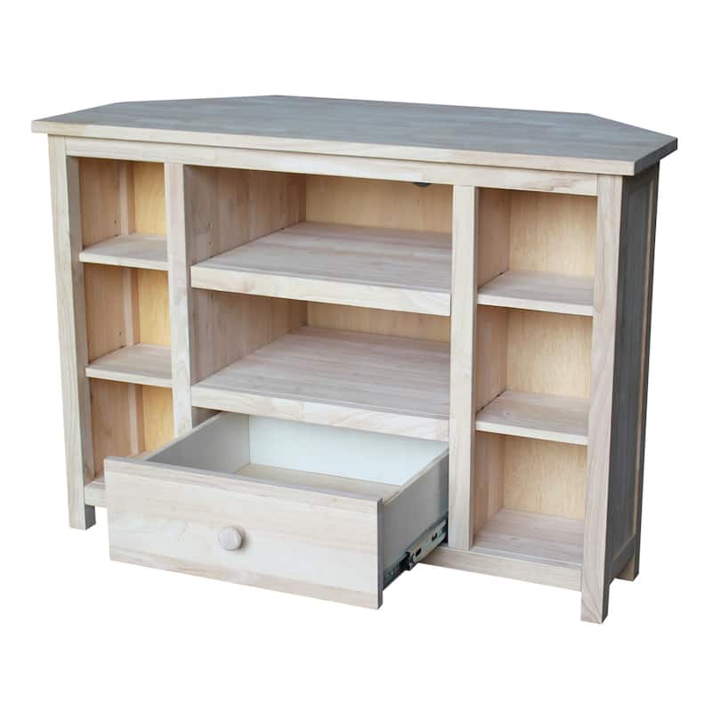 Solid Parawood Corner Entertainment Stand - 39"W x 18"D x 28"H