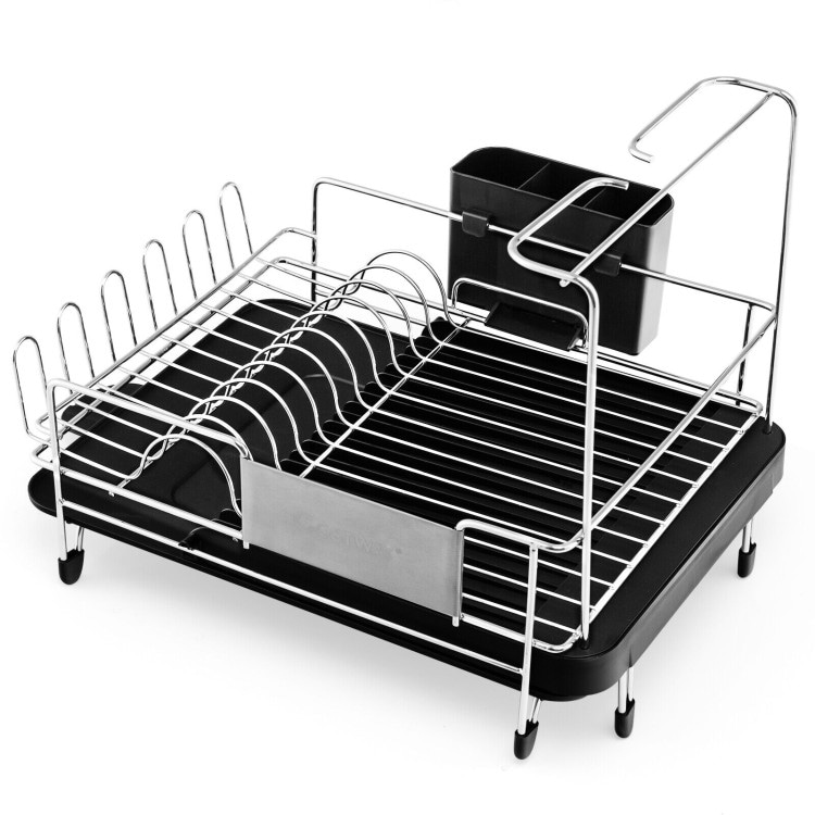 Dish Rack with Swivel Spout, Dish Drying Rack with Drainboard, Dish Drainers  for