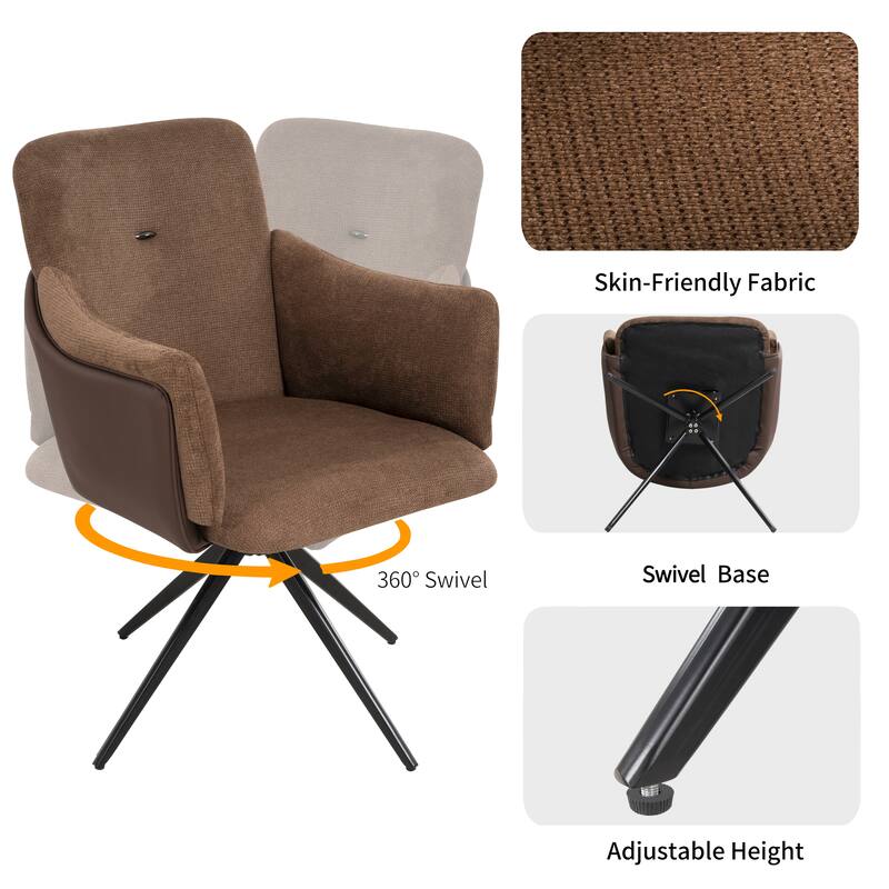 360° Swivel Home Office Desk Chairs Set of 2,Dining Chairs with Arm, Upholstered Bedroom Chairs with Metal Base,Makeup Chair