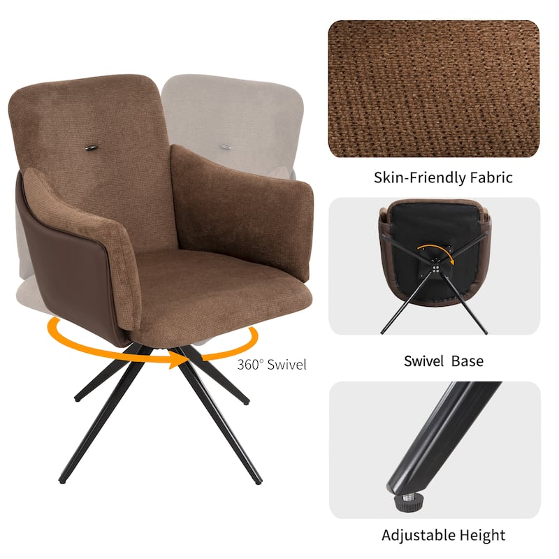 360° Swivel Home Office Desk Chairs Set of 2 Modern Dining Arm Chairs Upholstered Bedroom Chairs