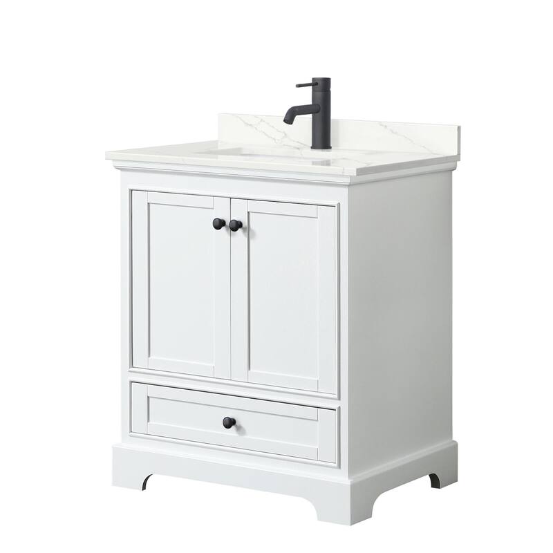Wyndham Collection WCS202030S-QTZ-UNSMXX Deborah 30" Free Standing - White / Giotto Quartz Top / Matte Black Hardware