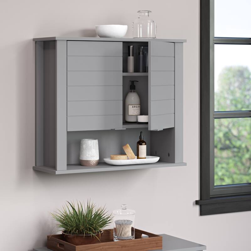RiverRidge Madison Two-Door Bathroom and Laundry Wall Mount Storage Medicine Cabinet with Fixed and Adjustable Shelf - Gray