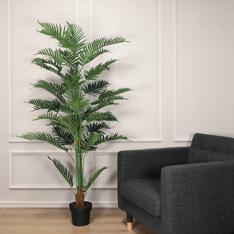 75" Artificial Areca Palm Tree with Black Plastic Vase