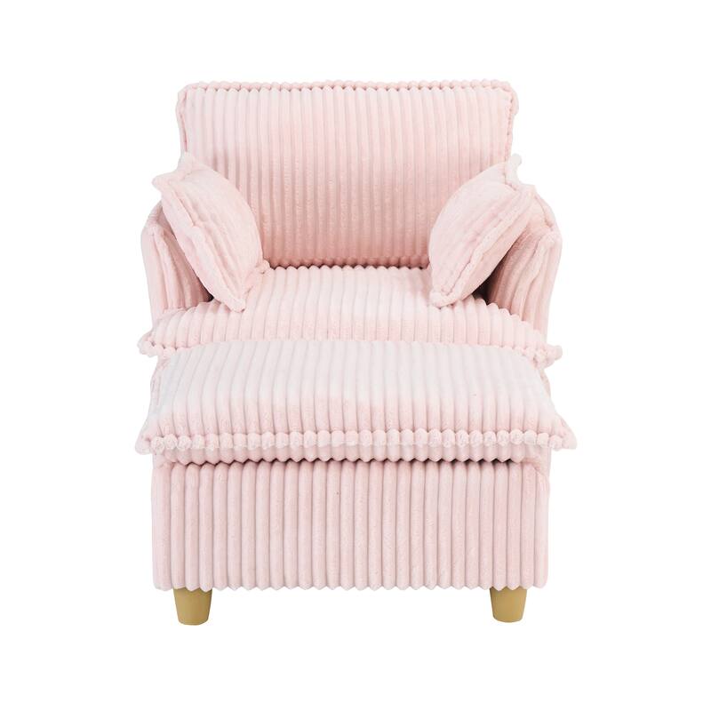 Single Sofa with Ottoman, Comfy Corduroy Upholstered Armchair, Lounge Chair with Throw Pillows for Living Room, Balcony
