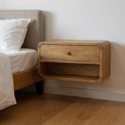 HomeRoots 18" Natural Solid Wood One Drawer Floating Nightstand