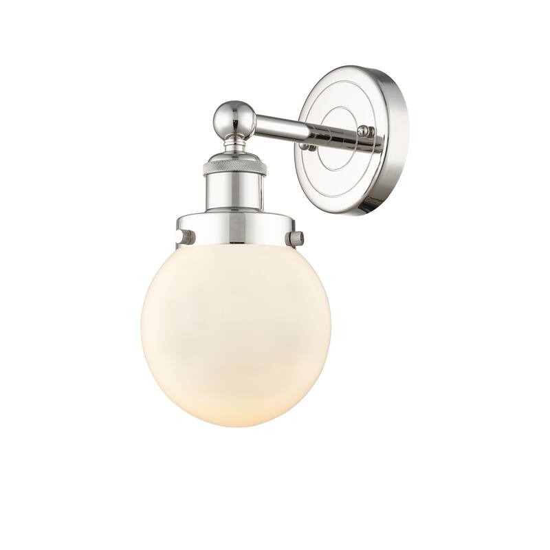 Innovations Lighting 616-1W-10-7 Beacon Sconce Beacon 10" Tall Wall - Polished Nickel / Matte White