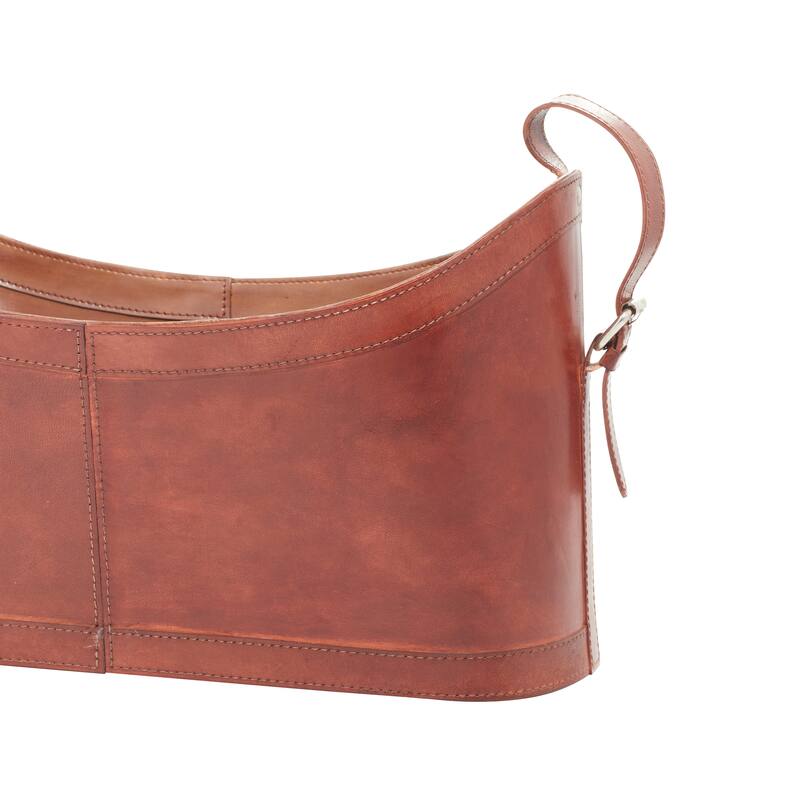 Brown Leather Handmade Box Style Single Slot Magazine Holder with Detail Stitching and Curved Handles