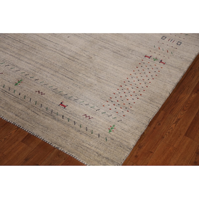 Hand Knotted Oriental 100% Wool Carpet Tribal Animal Pictorial Beige & Ivories Gabbeh Area Rug - 7' 9'' X 5' 1''