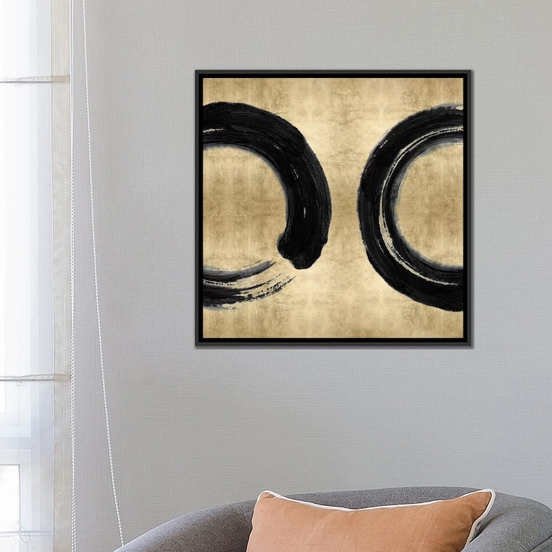 iCanvas "Black Zen Circle on Gold II" by Ellie Roberts Framed Canvas Print