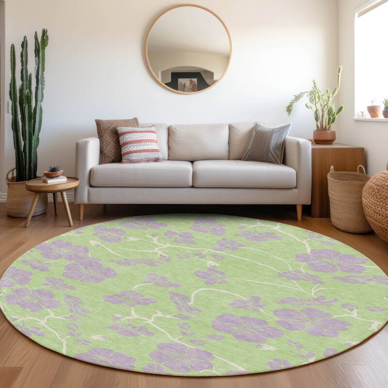Machine Washable Indoor/ Outdoor Floral Zen Chantille Rug - Mint - 8' x 8'