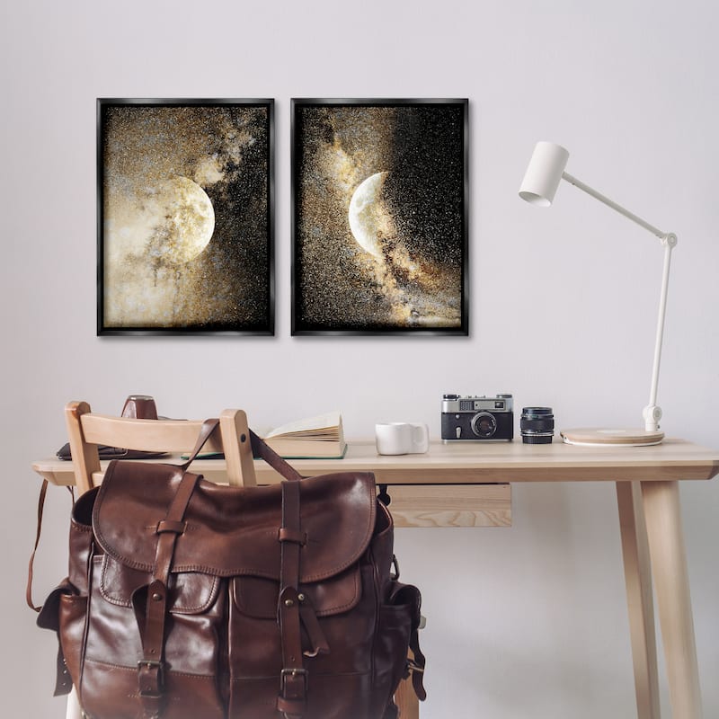Stupell Moons with Starry Nebulas Framed Floater Canvas Wall Art Design By Gemma Bardot (Set of 2)