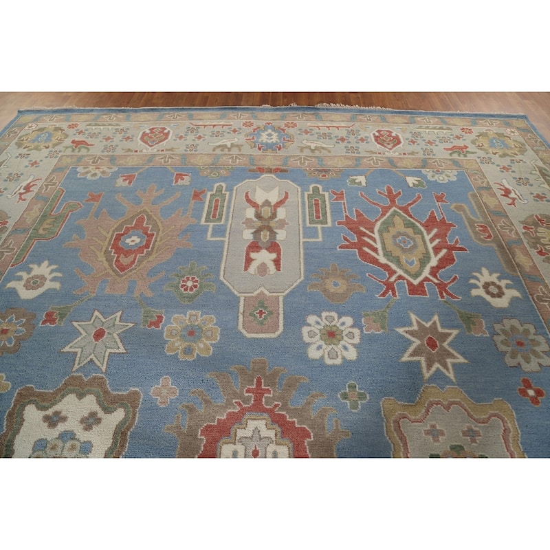 Palace Size Blue Oushak Large Area Rug Hand-Knotted Wool Carpet - 12'0" x 14'11"
