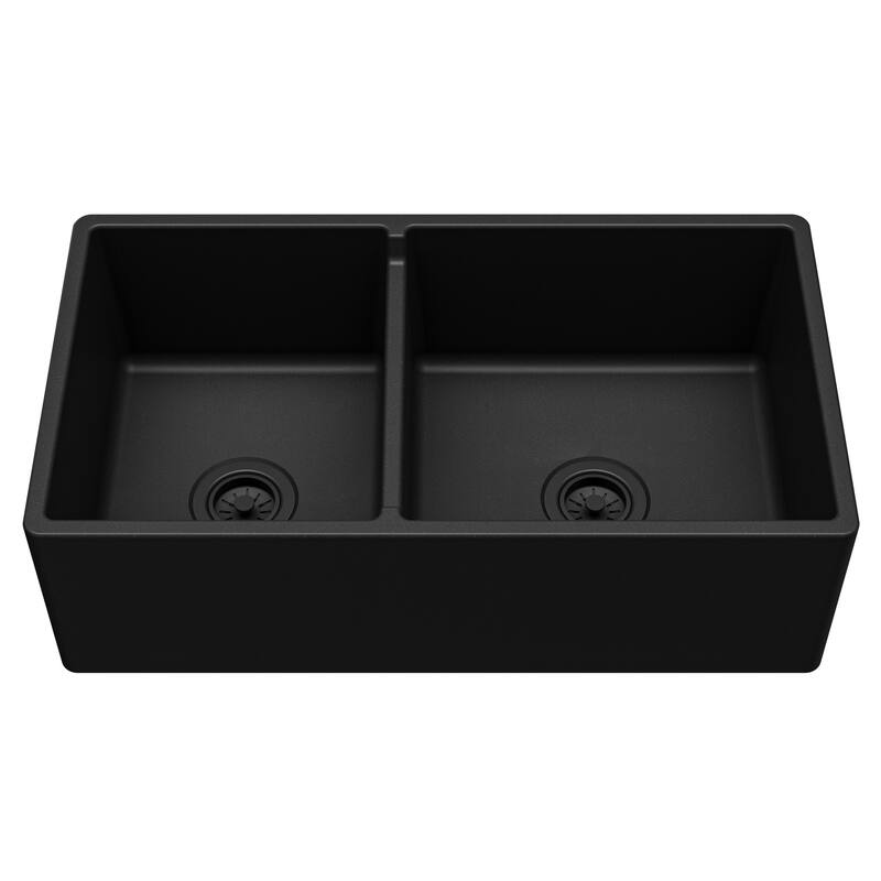 Karran 33" Double Bowl Panel Front Farmhouse Fireclay Kitchen Sink with Reversible Apron Front