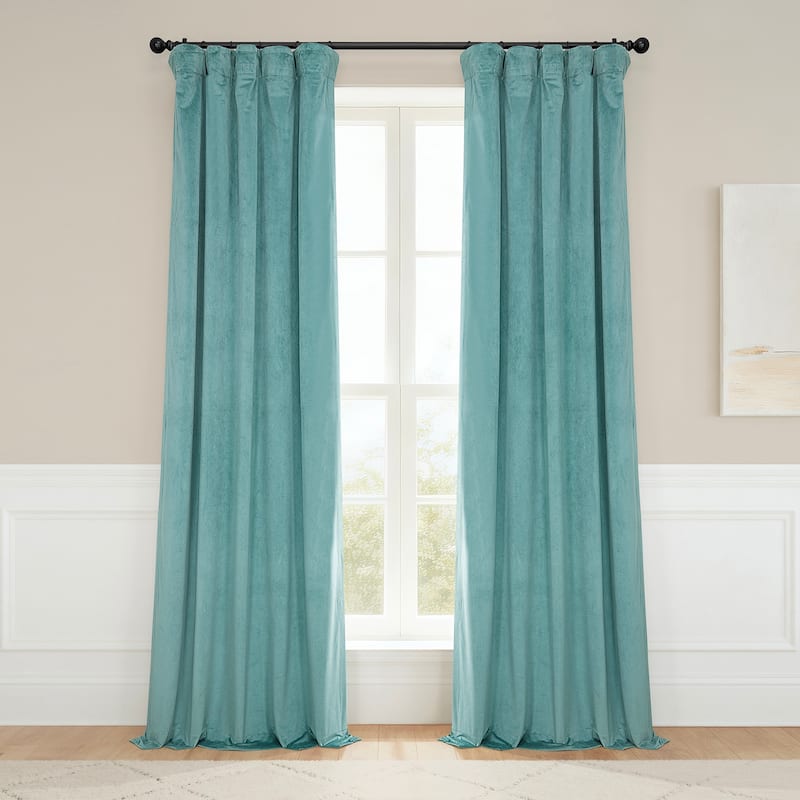Exclusive Fabrics Signature Velvet Blackout Curtain 108 Inches Long (1 Panel) - 50 X 108 - Aqua Mist