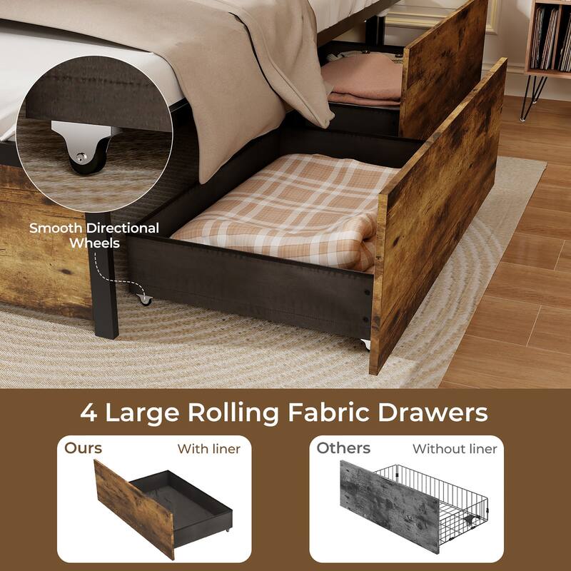 Gymax Queen Size Bed Frame w/ Drawers LED Lights Outlets & USB Ports