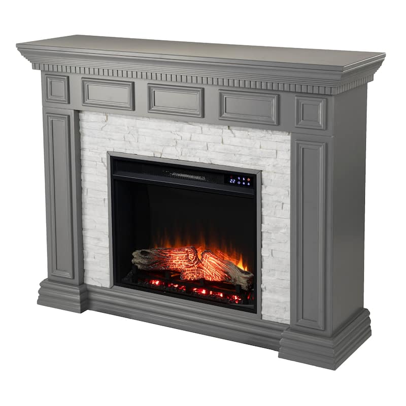 SEI Furniture Dalaro Modern Electric Fireplace with Faux Stone Mantel