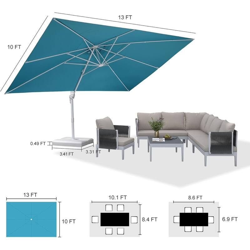 PURPLE LEAF White Rectangle Cantilever Patio Umbrella With Base