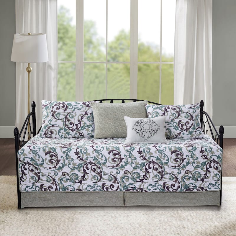 Serenta 6 Piece Cotton Blend Daybed Bedspread Coverlet Set - 75" x 39" - Ravello Scroll - Teal