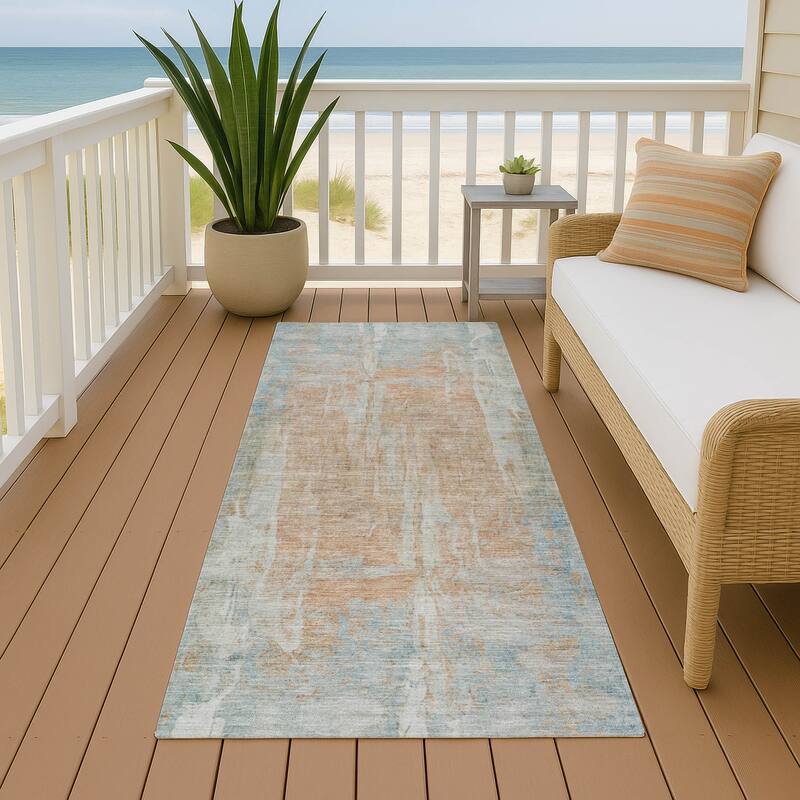 Machine Washable Indoor/ Outdoor Vintage Ombre Chantille Rug - Sky - 2'3" x 7'6"