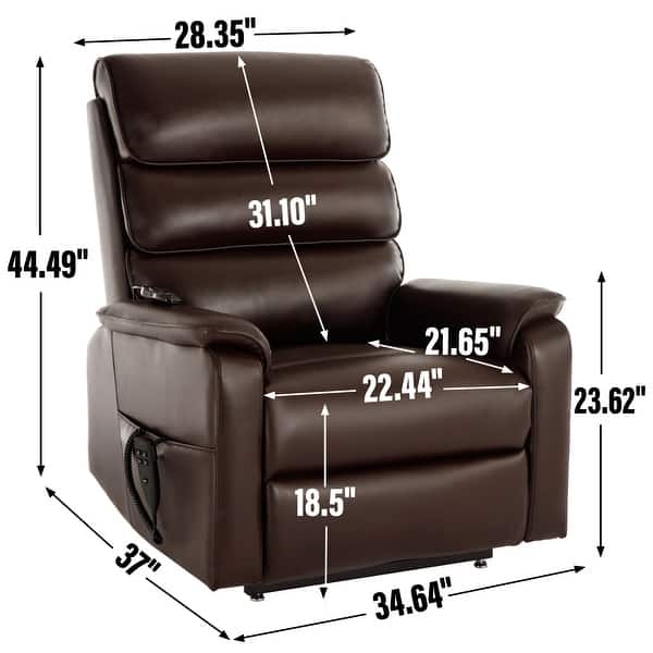 dimension image slide 16 of 18, Dual Motor Power Lift Recliner Chair with Power-Remote & Heat Massage, Electric Leather Adjustable Reclining Sofa
