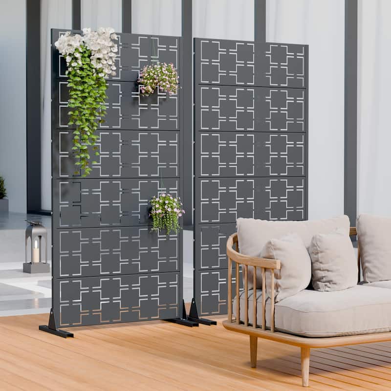 Modern Metal Privacy Screen Outdoor Decorative Partition with Stable Base Hanging Plant-Friendly Panel - 60"H x 30"W