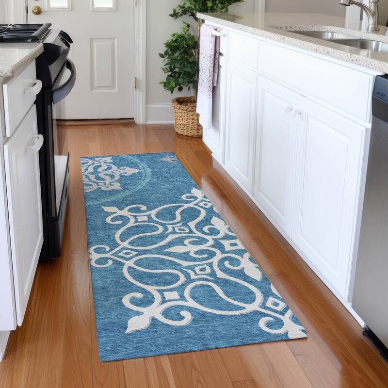Premium Washable Super Soft Transitional Scroll Mayfield Rug - Teal - 2'3" x 7'6"
