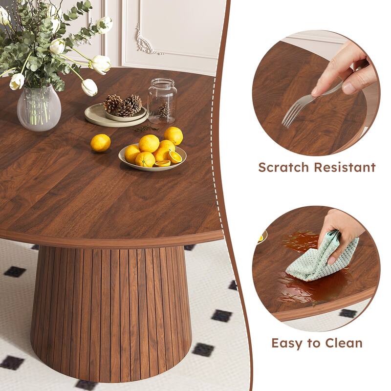 47 Inch Round MDF Dining Table for 4 - Modern Farmhouse Kitchen Table with Wood Strip Base