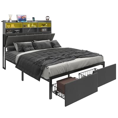 Upholstered Platform Bed with Storage Footboard