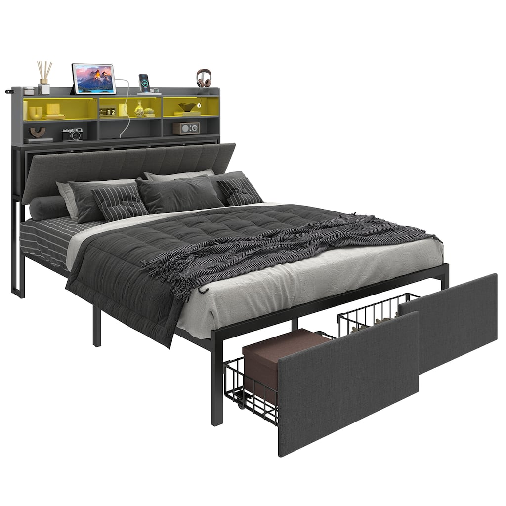 Upholstered Platform Bed with Storage Footboard