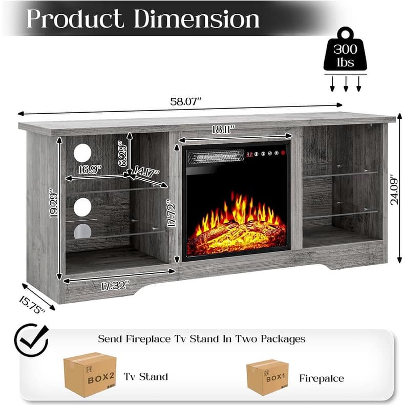 Bossin 58" Fireplace TV Stand with 18'' Electric Fireplace,Modern Entertainment Center for 65'' TVs,TV Console