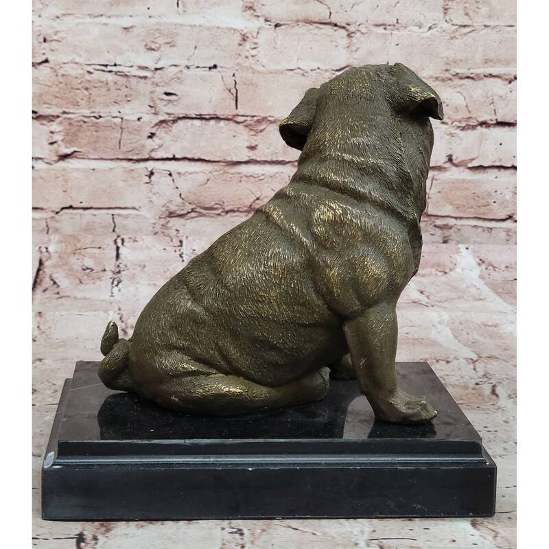 Sitting Pug Bronze Sculpture - Realistic Imitative Dog Breed Animal Art