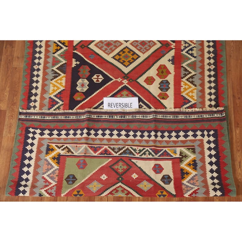 Vegetable Dye Kilim Qashqai Persian Rug Flatweave Vintage Wool Carpet - 4'11"x 9'8"