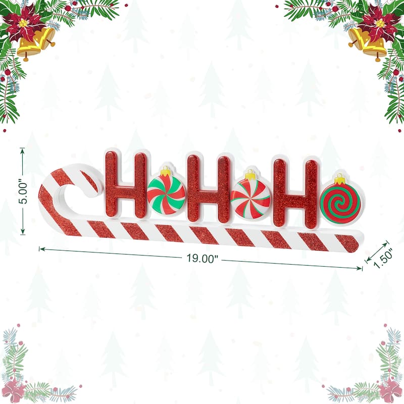 Glitzhome 19"L Christmas Wooden Epoxy HOHOHO Candy Cane Table Decor