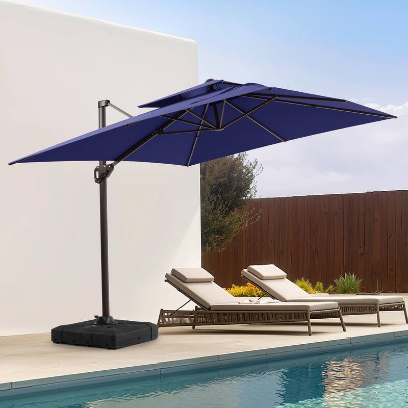 11 × 9 ft Outdoor Patio Offset Cantilever Dual Top Umbrella with Weighted Base