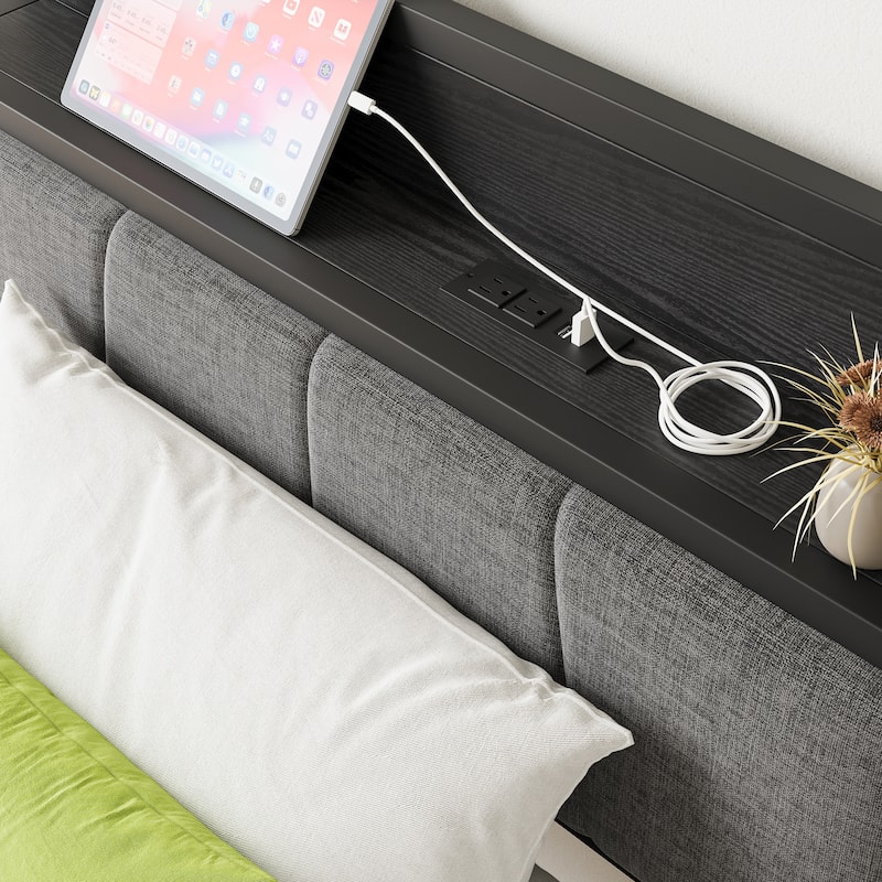Twin Metal Platform Bed with Upholstered Headboard