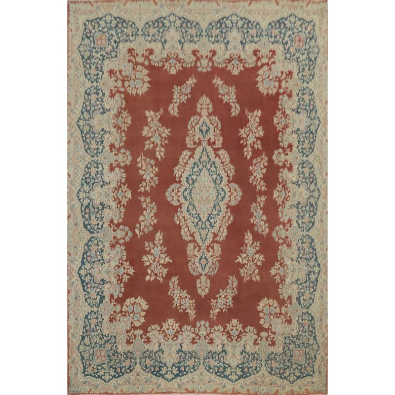 Hand Knotted Oriental 100% Wool Carpet Traditional Floral Oranges & Rust Kerman Area Rug - 12' 5'' X 9' 11''