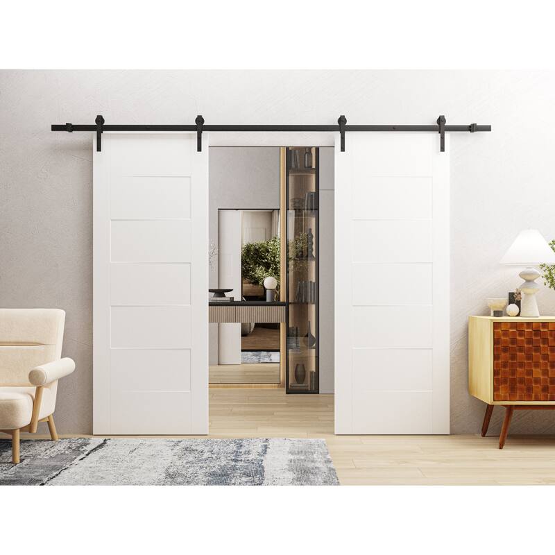 Modern Double Barn Door / Mela 0755 Painted White / 13FT Silver Rail Track Set / Solid Panel Interior Doors