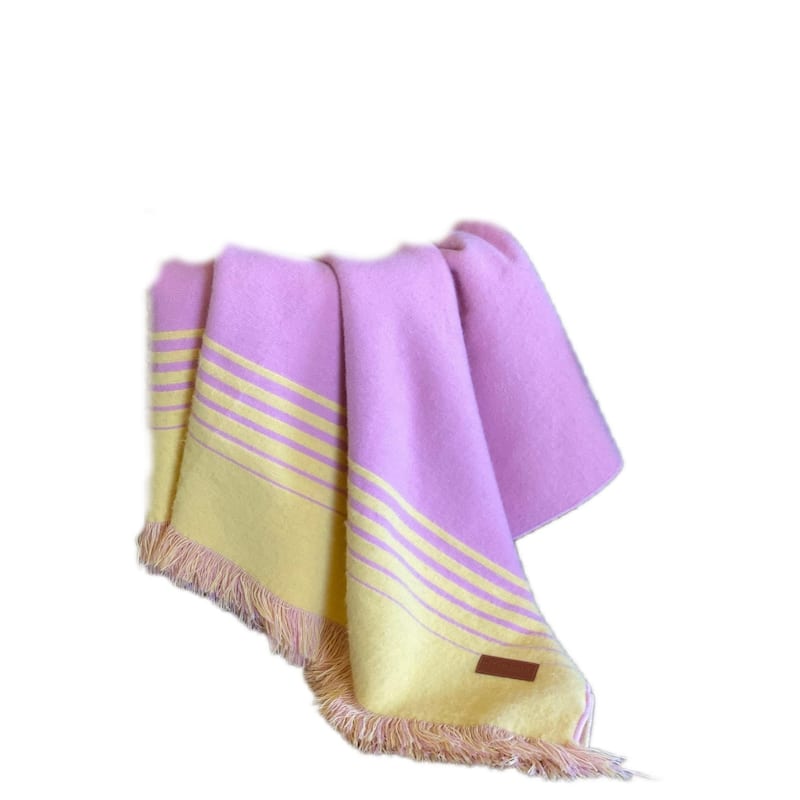 HomeRoots Pink and Yellow Woven Acrylic Striped Throw Blanket With Fringe