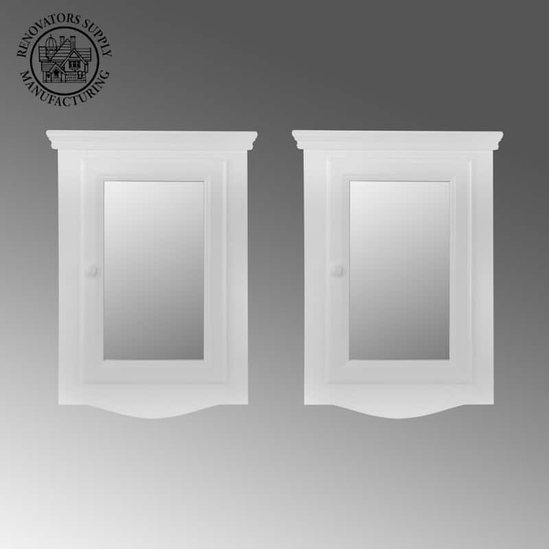 White Corner Wall Mount Medicine Cabinet with Mirror Wooden Bathroom Storage 27" x 20" Double Shelf Pack of 2 Renovators Supply