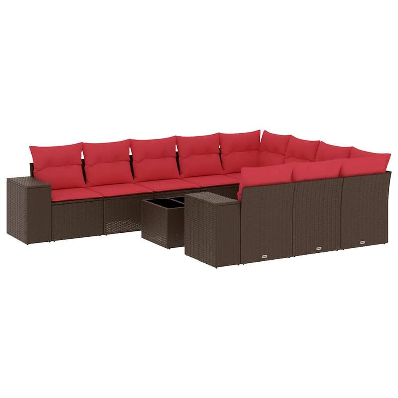 vidaXL 10/11 Piece Patio Sofa Set with Cushions Black/Brown/Gray Poly Rattan - 24.4 x 24.4 x 27.2