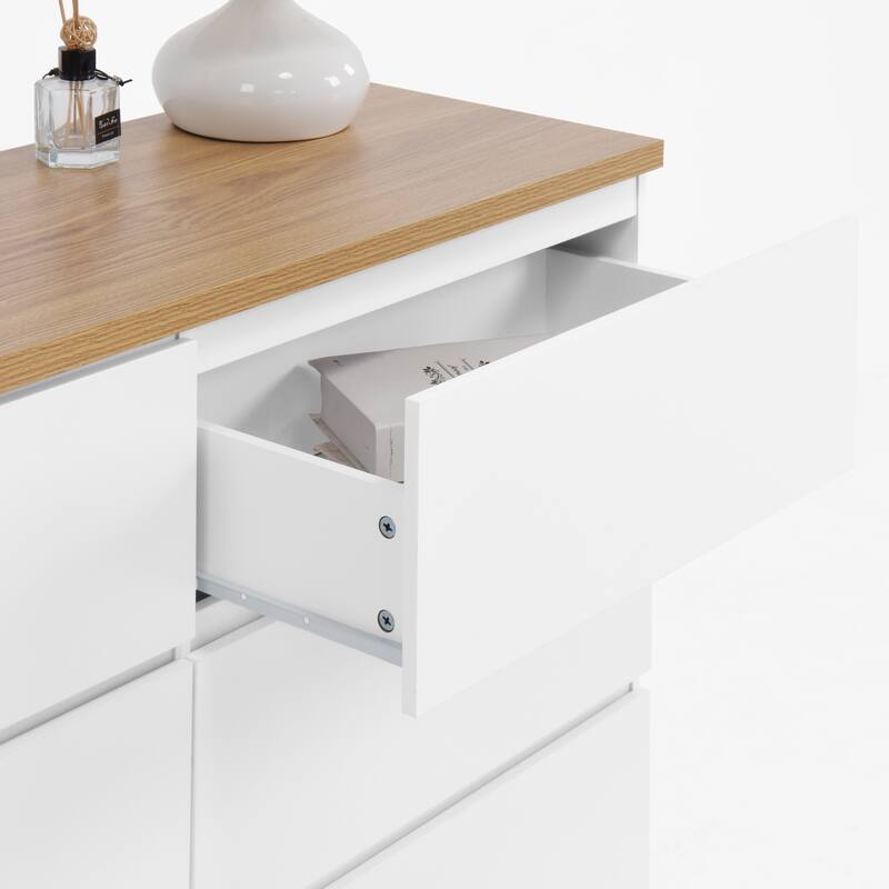 Modern Stylish Dressing Table 6 Drawers Storage Cabinet with Unique Base Design, for Bedrooms, Hallways and Entryways