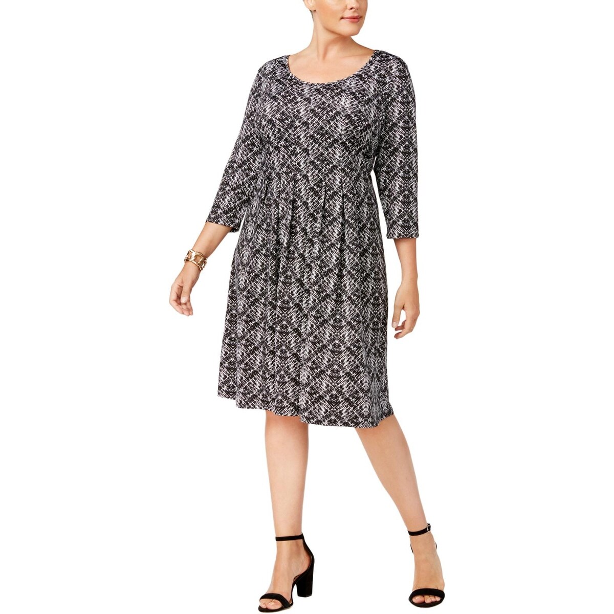 Ny collection printed pleated dress discount
