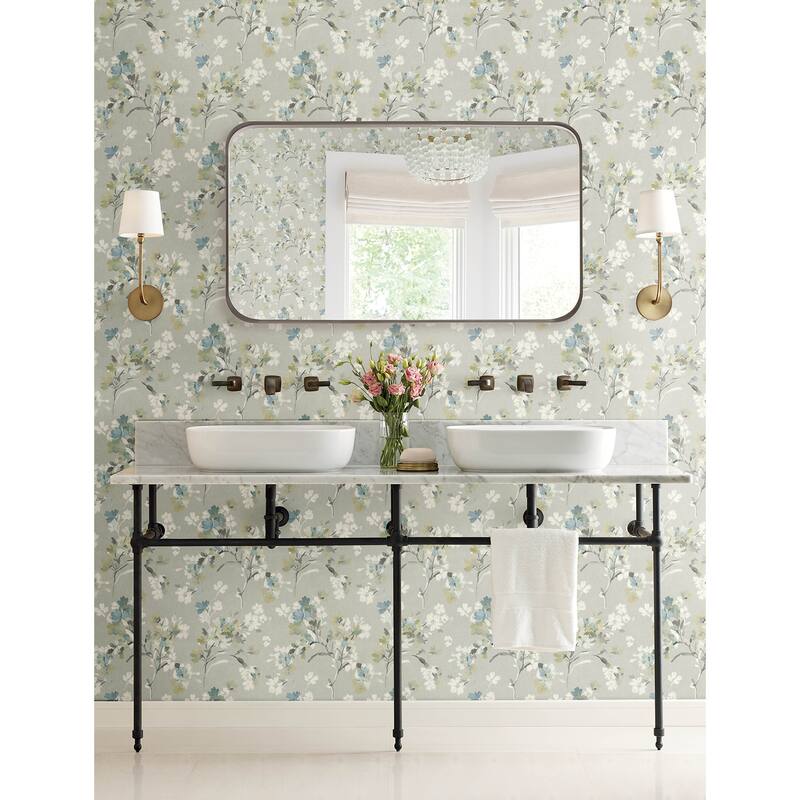 Chesapeake Azalea Light Grey Floral Branches Wallpaper