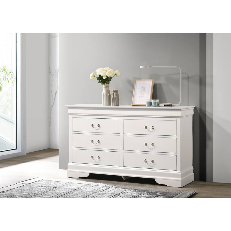 Wide 6-Drawer White Dresser with Smooth Glide Drawers, Clean Minimalist Look, and Spacious Modern Bedroom Storage
