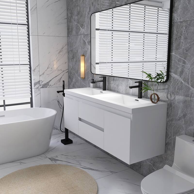 Floating Bathroom Vanity with Integrated Resin Top