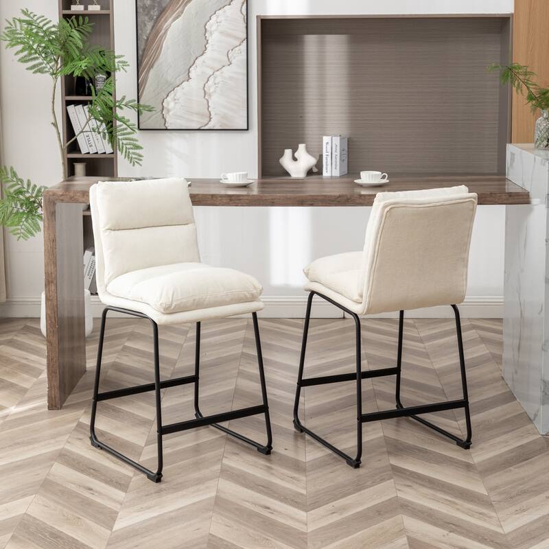 26 Inch Counter Height Bar Stools Set of 2, Modern Upholstered Bar Chairs with Back and Metal Legs for Kitchen lsland