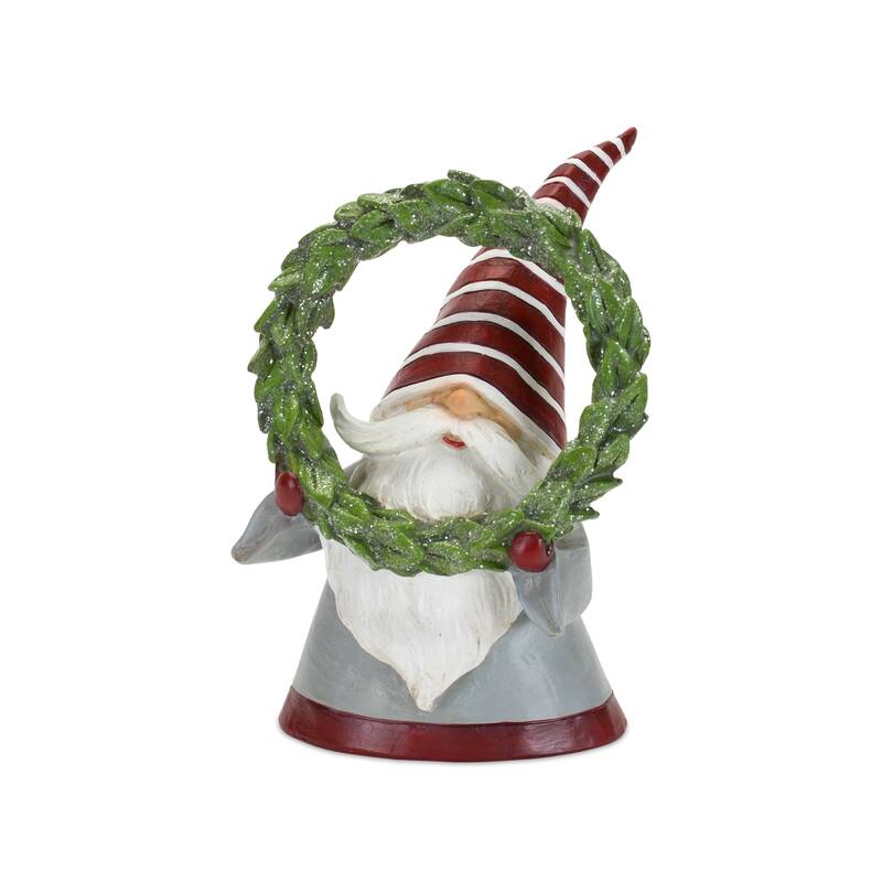 Set of 2 Gnomes Holding Christmas Tree and Wreath Figurines 10.75"