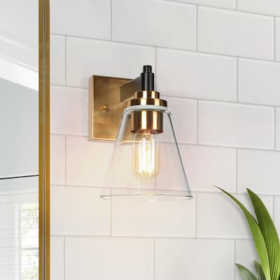 Modern 1-Light Black Gold Glass Wall Sconce Dimmable Bathroom Vanity Lights